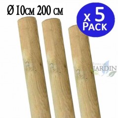 Lot de 5 Tuteur en bois 200 cm Ø 10 cm | Tuteurs sans Pointe | Poteaux en Bois | Piquets de Fixation | Piquets de Jardin