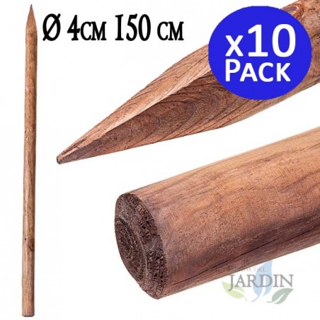 Pack 10 x Estaca para árboles Ø4 cm x 150cm, postes de madera redondos con punta, empalizadas, estacas de fijación, tutores