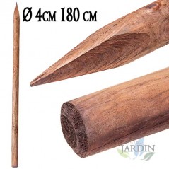 Tuteur en bois 180 cm, diamètre 4 cm. Poteau en bois rond avec pointe, palissade, Piquet de fixation 