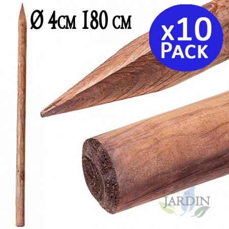 Pack 10 x Estaca para árboles Ø4 cm x 180cm, postes de madera redondos con punta, empalizadas, estacas de fijación, tutores