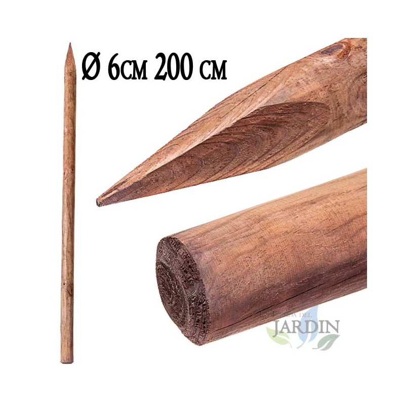 Pali tutori di legno da 200 cm, diametro 6 cm, palo di legno rotondo con punta, palizzata, Punto di fissaggio Pali tutori di legno da 200 cm, diametro 6 cm, palo di legno rotondo con punta, palizzata, Punto di fissaggio