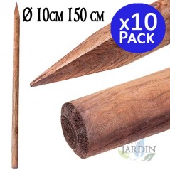 Pack 10 x Estaca para árboles Ø10 cm x 150cm, postes de madera redondos con punta, empalizadas, estacas de fijación, tutores