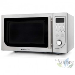 900 W microwave. 1.000 W grill. 25 L capacity. 8 power levels. Stainless steel.