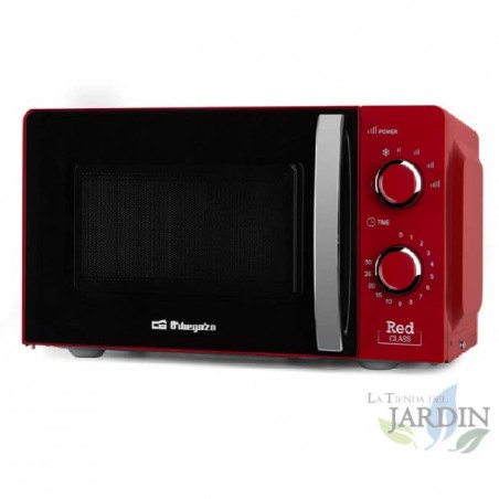 Microonde 20 L Orbegozo Rosso.  Potenza 700 W.  6 livelli di potenza.  Timer 30 min.