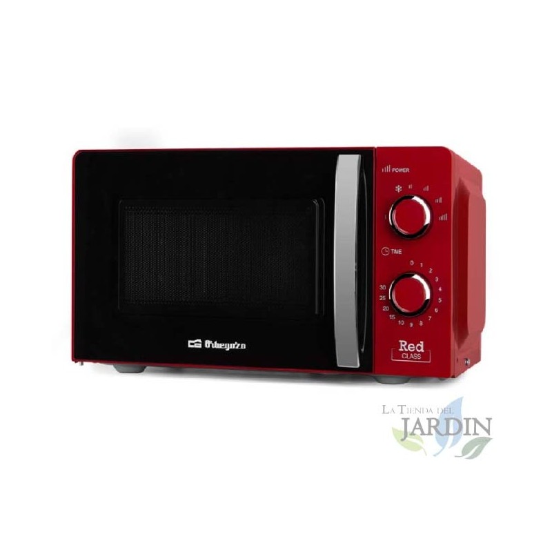 Forno a microonde Orbegozo da 20 litri rosso. 700 W. 6 livelli di potenza. Timer da 30 minuti.