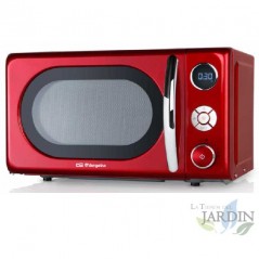 Micro-ondas Orbegozo Vintage Red 20L, 700W. Grelha de quartzo de 900W. 10 níveis de potência. Temporizador digital de 95 minutos
