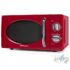 Micro-ondas Orbegozo 700W Vintage Red. Capacidade de 20 L. 6 níveis de potência. Timer de 30 minutos.