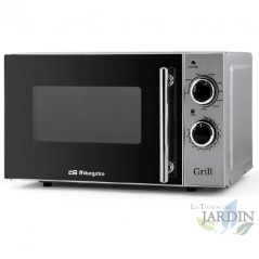Micro-ondas Orbegozo de 20 L. Potência de 700 W. Grill de 900 W. Frente de aço inoxidável. 5 níveis de potência + grill + 3 conf