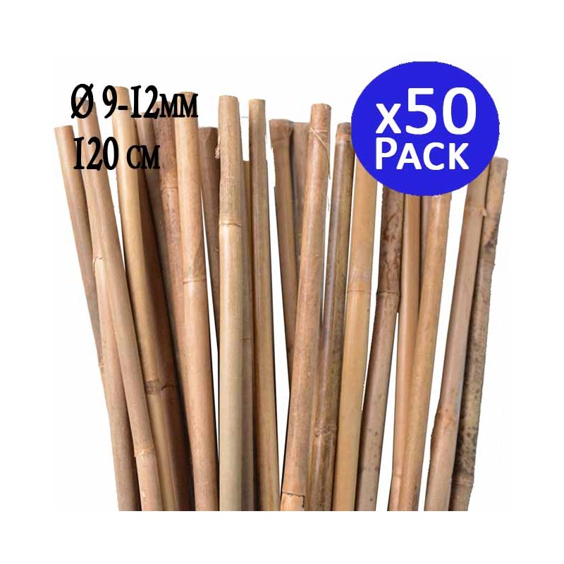 50 x Tutor de bambu natural 120 cm, 9-12 mm. Varillas de bambu ecologicas para sujetar arboles, plantas y hortalizas