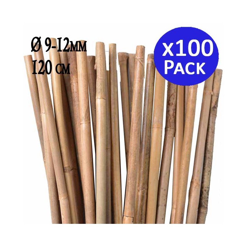 100 x Tuteur en Bambou 120 cm, 9-12 mm, Tubes en Bambou pour Plantes et Arbres, Baguettes de bambou, Canne de bambou, Tuteurs