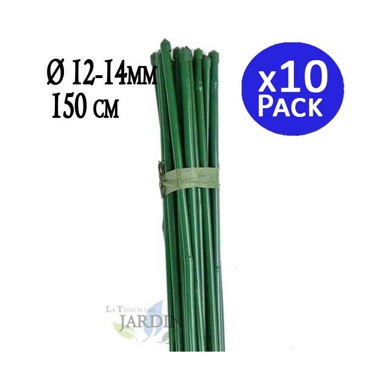 10 x Tuteur en bambou plastifié 150 cm, diamètre de bambou 12-14 mm. Tiges de bambou écologiques pour attacher les arbres 