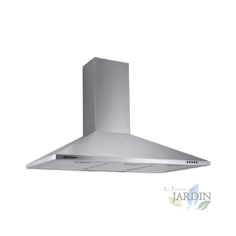 Exaustor decorativo Orbegozo em aço inoxidável. Motor de 70 W. Classe energética D. 3 níveis de potência. 3 filtros. Largura: 90