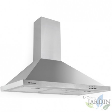 Cappa decorativa in ACCIAIO INOX Orbegozo.  Motore 190 W. 3 filtri.  Classe energetica B. 3 livelli di potenza.  Larghezza: 90