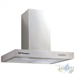 Orbegozo stainless steel decorative hood. Energy class B. 2 aluminum filters. 190 W motor. Dimensions: 70 x 50 x 58-116 cm.