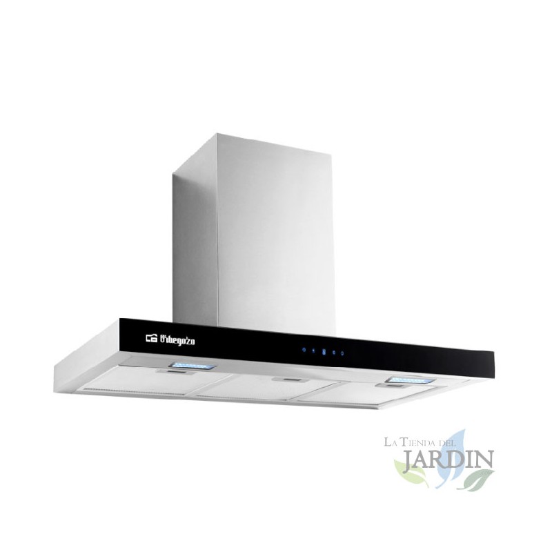 Cappa decorativa con frontale in vetro temperato nero Orbegozo.  Motore da 230 W.  classe energetica A  Cappa decorativa con frontale in vetro temperato nero Orbegozo.  Motore da 230 W.  classe energetica A