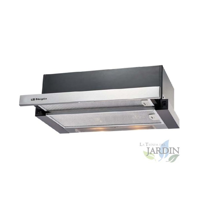 Teleskophaube von Orbegozo. 65-W-Motor. Energieklasse D. 2 herausnehmbare Filter.