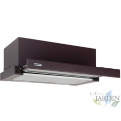 Teleskophaube von Orbegozo in brauner Ausführung. 65-W-Motor. Energieklasse D. Zwei herausnehmbare Filter.