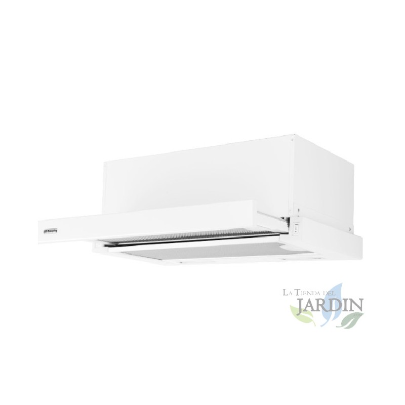 Telescopic hood finished in white Orbegozo. 1 motor of 65 W. Energy class D. Telescopic hood finished in white Orbegozo. 1 motor of 65 W. Energy class D.
