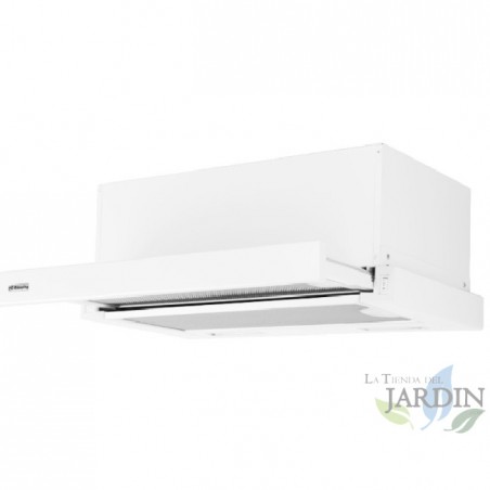  Telescopic hood finished in white Orbegozo.  1 motor of 65 W. Energy class D.