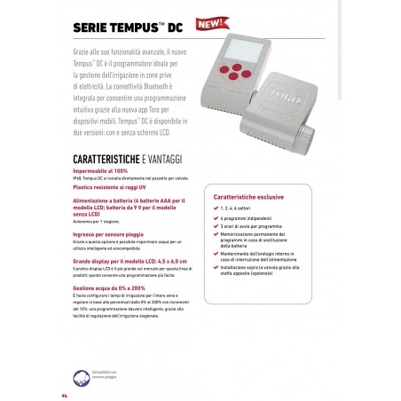 Programador Tempus DC Toro a bateria 2 zonas bluetooth y LCD