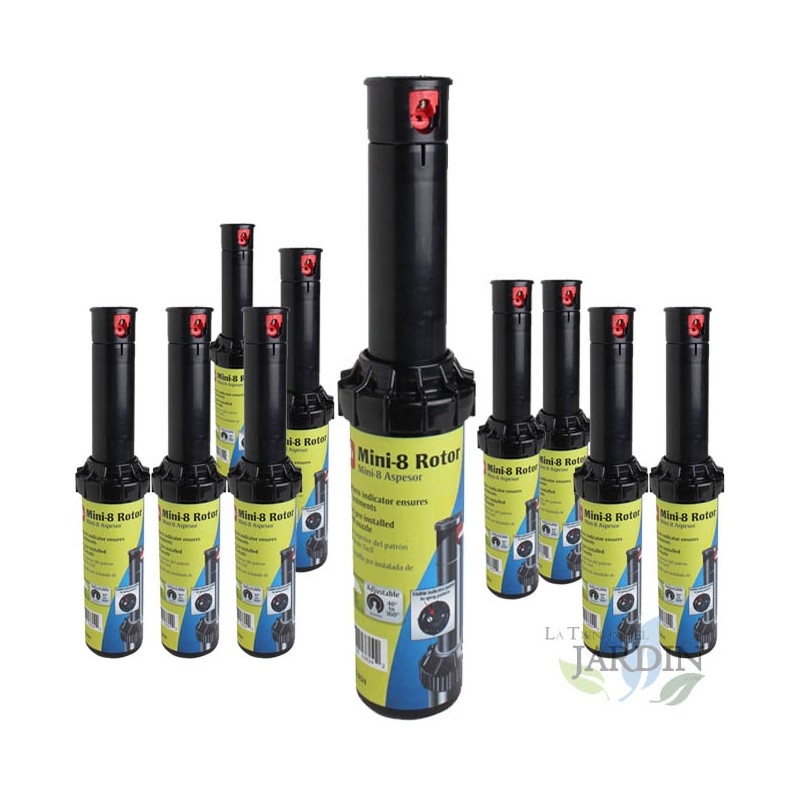 Lot de 10 Arroseur Toro MINI8. Turbine portée de 6 à 10,7 mètres. Filetage femelle 1/2'' Arrosage professionnel de jardin Lot de 10 Arroseur Toro MINI8. Turbine portée de 6 à 10,7 mètres. Filetage femelle 1/2'' Arrosage professionnel de jardin