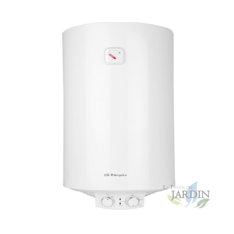 Elektrischer Warmwasserbereiter von Orbegozo. 100 Liter Fassungsvermögen. Maximale Temperatur 75 °C. Vertikale Installation. Ger