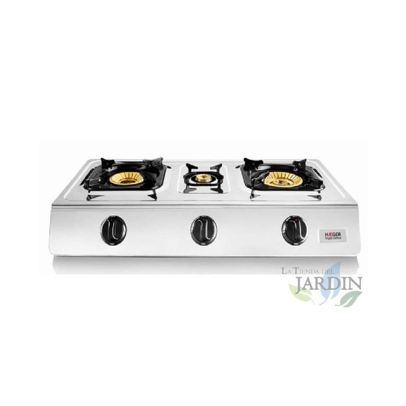 Cucina a gas 3 fuochi Haeger.  Acciaio inossidabile.  Cucina a gas 3 fuochi Haeger.  Acciaio inossidabile.