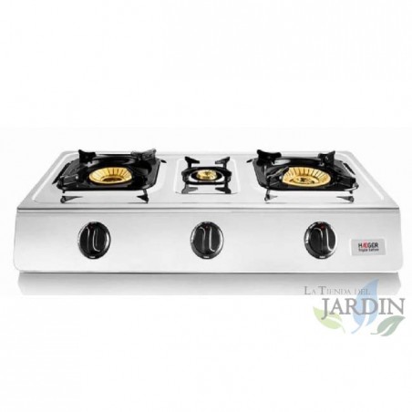  Gas cooker 3 burners Haeger.  Stainless steel.