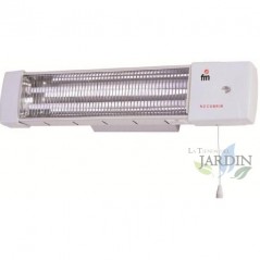 Aquecedor de quartzo. Fixação na parede. Potência máxima de 1200 W. 2 barras.