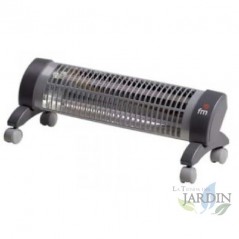 Aquecedor de quartzo com rodízios giratórios. 2 níveis de potência: 600 W / 1200 W.