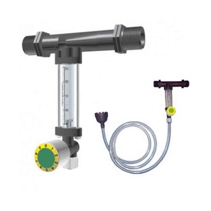 Inyector venturi de fertilizante 25Ø 3mm con llave y caudalímetro