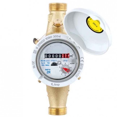 Contatore a getto multiplo in ottone da 32 mm, filettatura da 1 1/2", acqua calda, uso acqua potabile