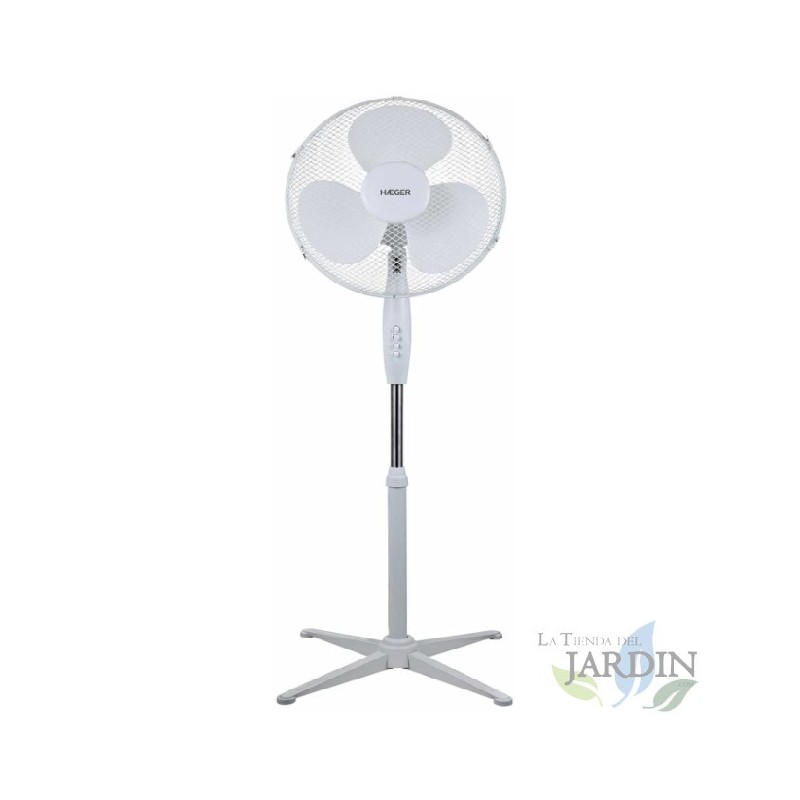 Ventilador de pie HAEGER, 3 velocidades, aspas 40cm de diámetro, 45W.