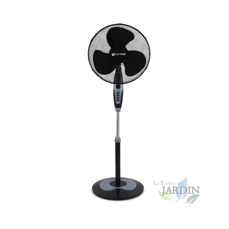 Ventilador de pie Grunkel con temporizador hasta 60 min, 3 velocidades y altura regulable, 50W, Negro.