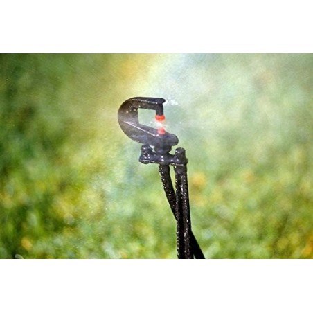 Lot de 100 Système micro-drip arroseur 360º, Portée 2,5-3 m avec Piquet Micro Stake complet 40cm + Tubing + tétine