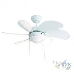 Ventilatore da soffitto FM con luce, 80 centimetri, potenza 50W, bianco.
