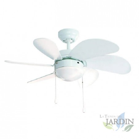 Ventilatore da soffitto FM con luce, 80 centimetri, potenza 50W, bianco.