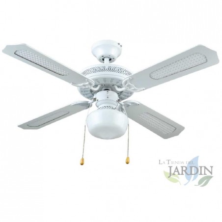 Ventilatore da soffitto con luce E27, 50 W, bianco, 105 x 42 cm, pale reversibili [Classe di efficienza energetica A++]