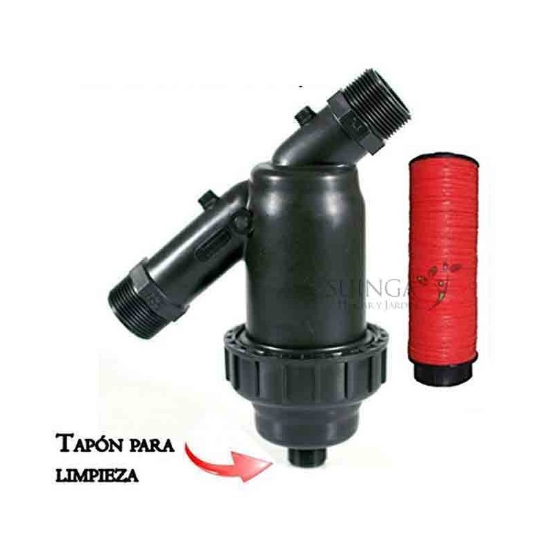 Filtro de riego con anillas discos 1'' para tubo de 32 mm. Tapón de drenaje incluido. Utilizado en instalaciones de riego Filtro de riego con anillas discos 1'' para tubo de 32 mm. Tapón de drenaje incluido. Utilizado en instalaciones de riego
