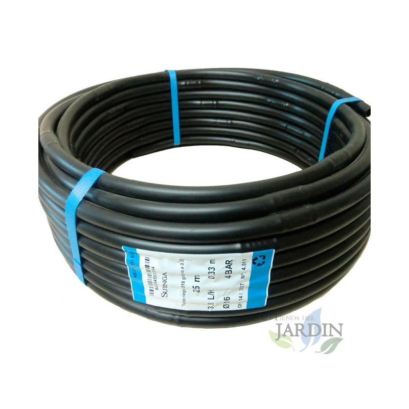 Tubo de irrigação por gotejamento de 16 mm, 33 cm, preto, 25 metros