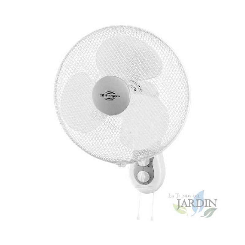 Ventilador de pared Orbegozo, oscilante, 3 velocidades, temporizador, cabezal inclinable, blanco.