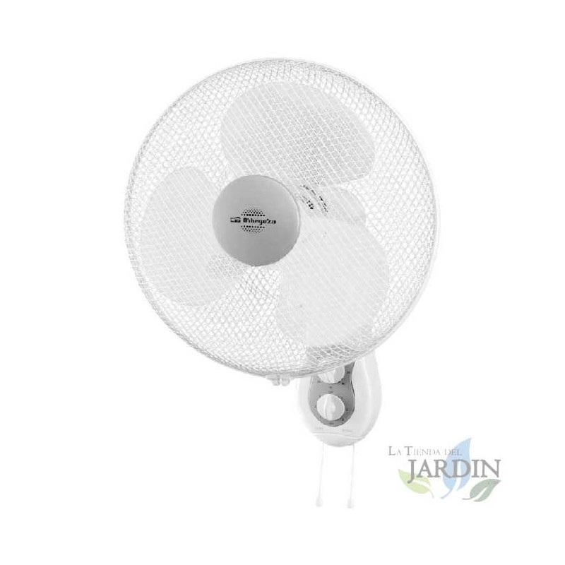 Ventilador de pared Orbegozo, oscilante, 3 velocidades, temporizador, cabezal inclinable, aspas 40 cm, 40 W, blanco.