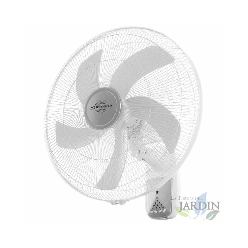 Ventilateur mural 5 pales 45 cm. 3 vitesses. Tête oscillante multi-orientable. Puissance 55 W