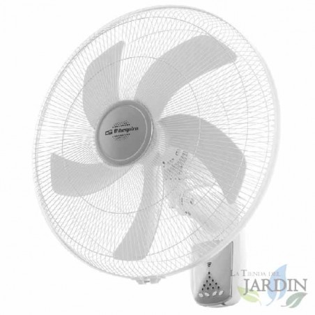 Ventilateur mural 5 pales 45 cm. 3 vitesses. Tête oscillante multi-orientable. Puissance 55 W