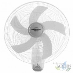 Ventilateur mural 5 pales 45 cm. 3 vitesses. Tête oscillante multi-orientable. Puissance 55 W