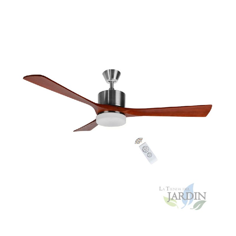 Orbegozo ceiling fan, 3 wooden blades, LED light, remote control. Orbegozo ceiling fan, 3 wooden blades, LED light, remote control.