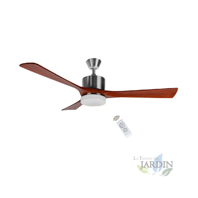 Ventilateur de plafond Orbegozo CP97132, 3 pales en bois, lumière LED, télécommande