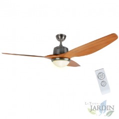 Ventilatore da soffitto Orbegozo, luce LED, telecomando, pale in legno naturale.