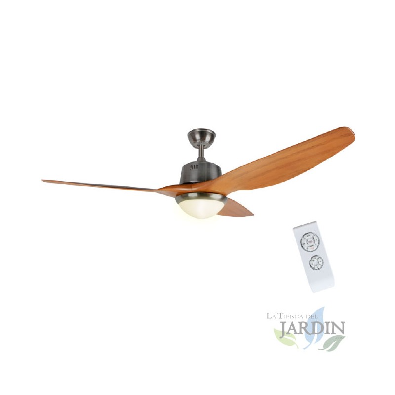 Ventilateur de plafond Orbegozo, lumière LED, télécommande, pales en bois naturel, CP96160