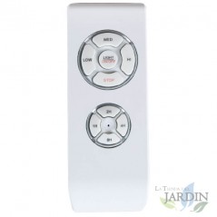 Ventilatore da soffitto Orbegozo, luce LED, telecomando, pale in legno naturale.